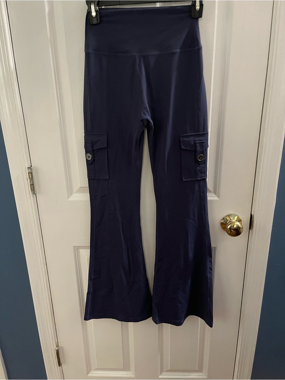 High-Waist Navy Flare Cargo Pants - Women's